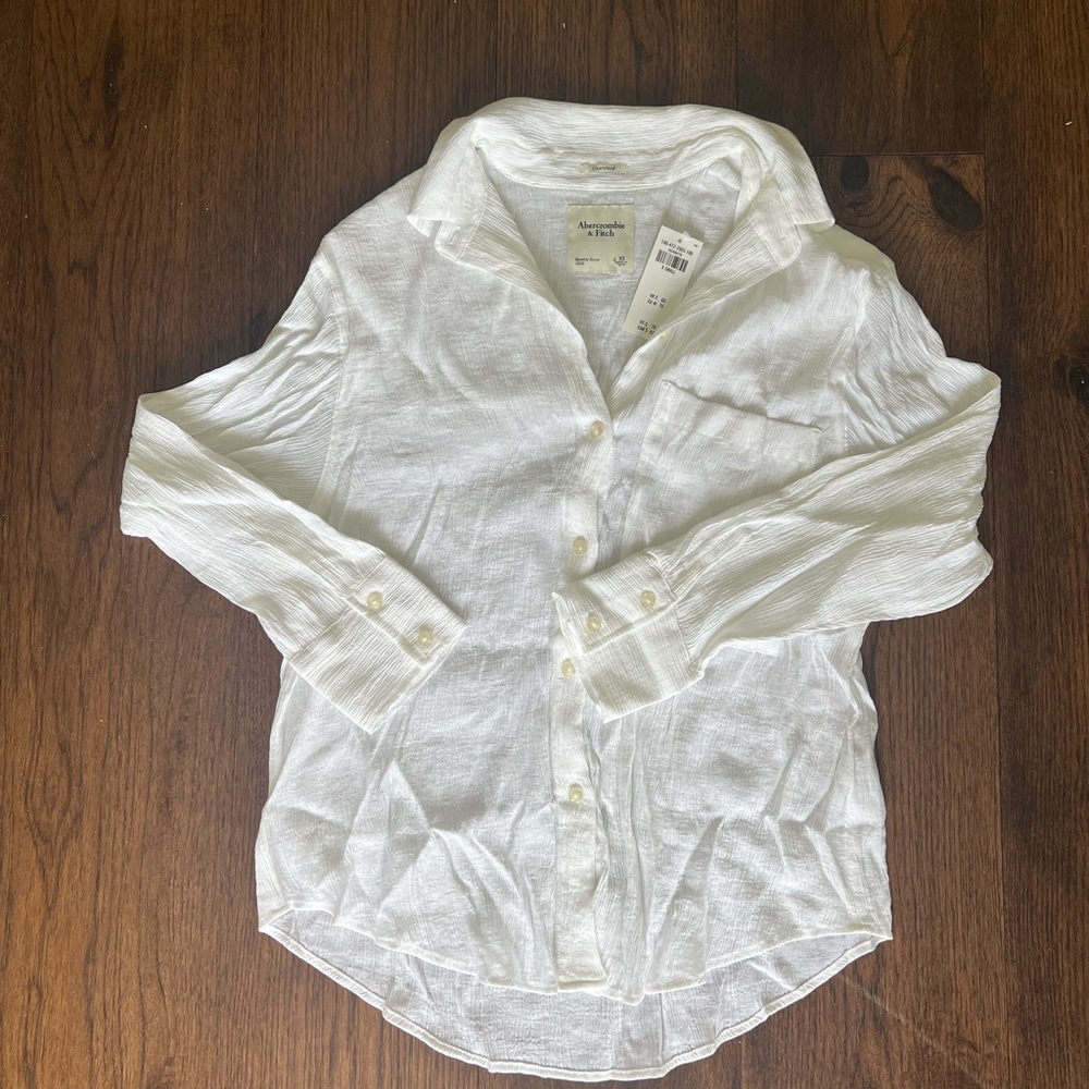 Abercrombie & Fitch White oversized Crinkle Textured Button Down Shirt